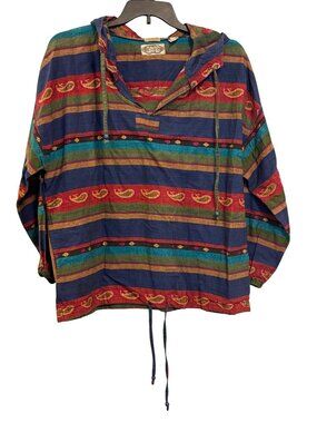 Vintage Angelique Imports Striped Baja Hoodie Pullover Free Size